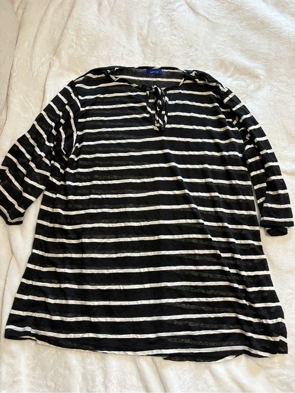 Apt. 9 Black and White Striped Tie-Neck Top